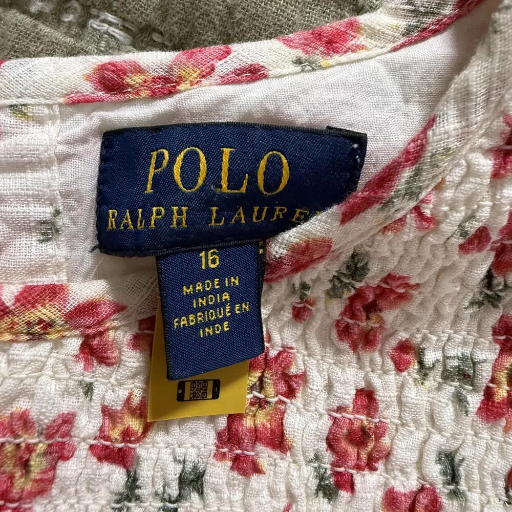 POLO RALPH LAUREN Girls SZ 16 Flower Baby Doll Tiered Lined‎ Short Sleeve Dress
